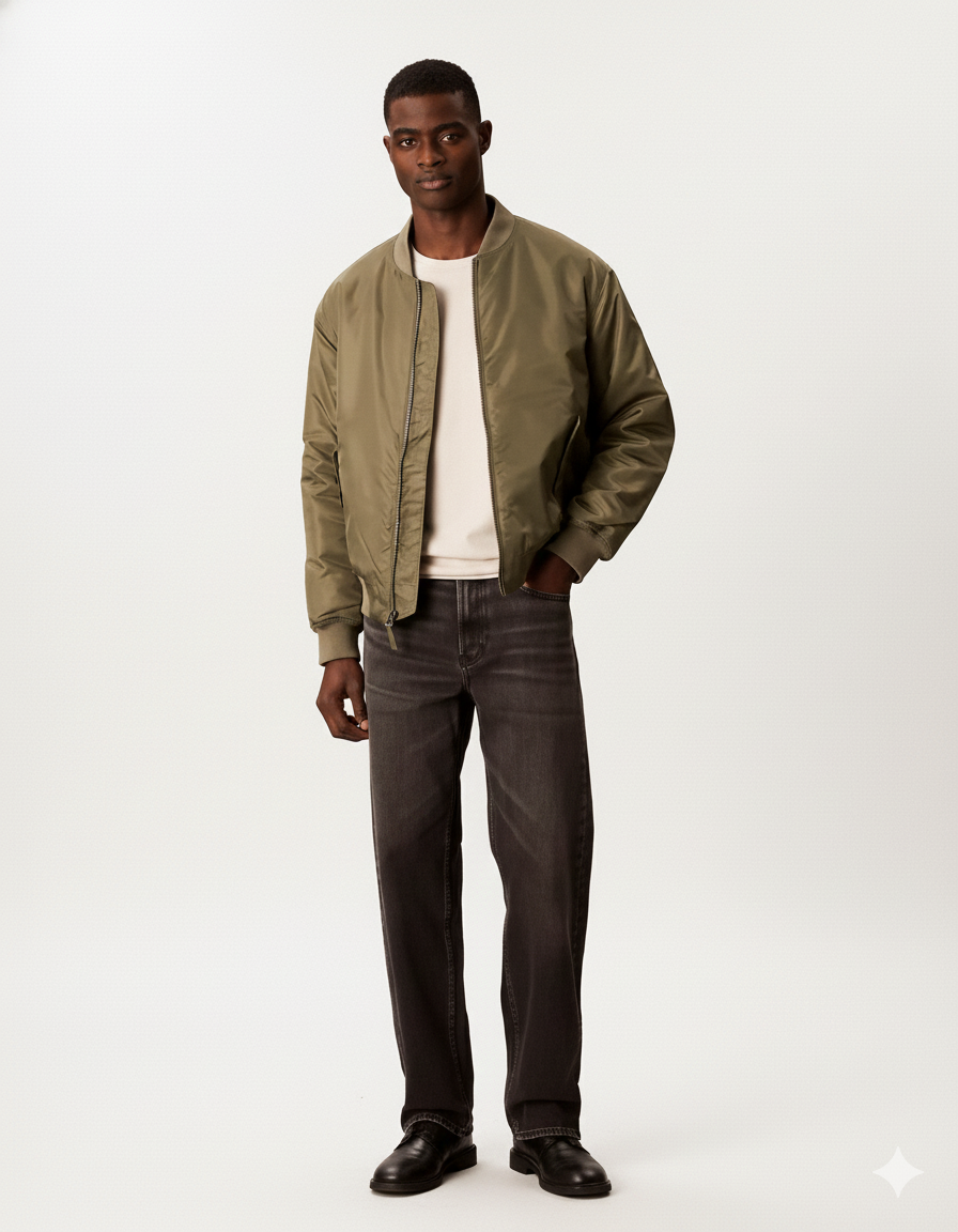 Calvin Klein Jeans LS Nylon Bomber Jacket in olive green.