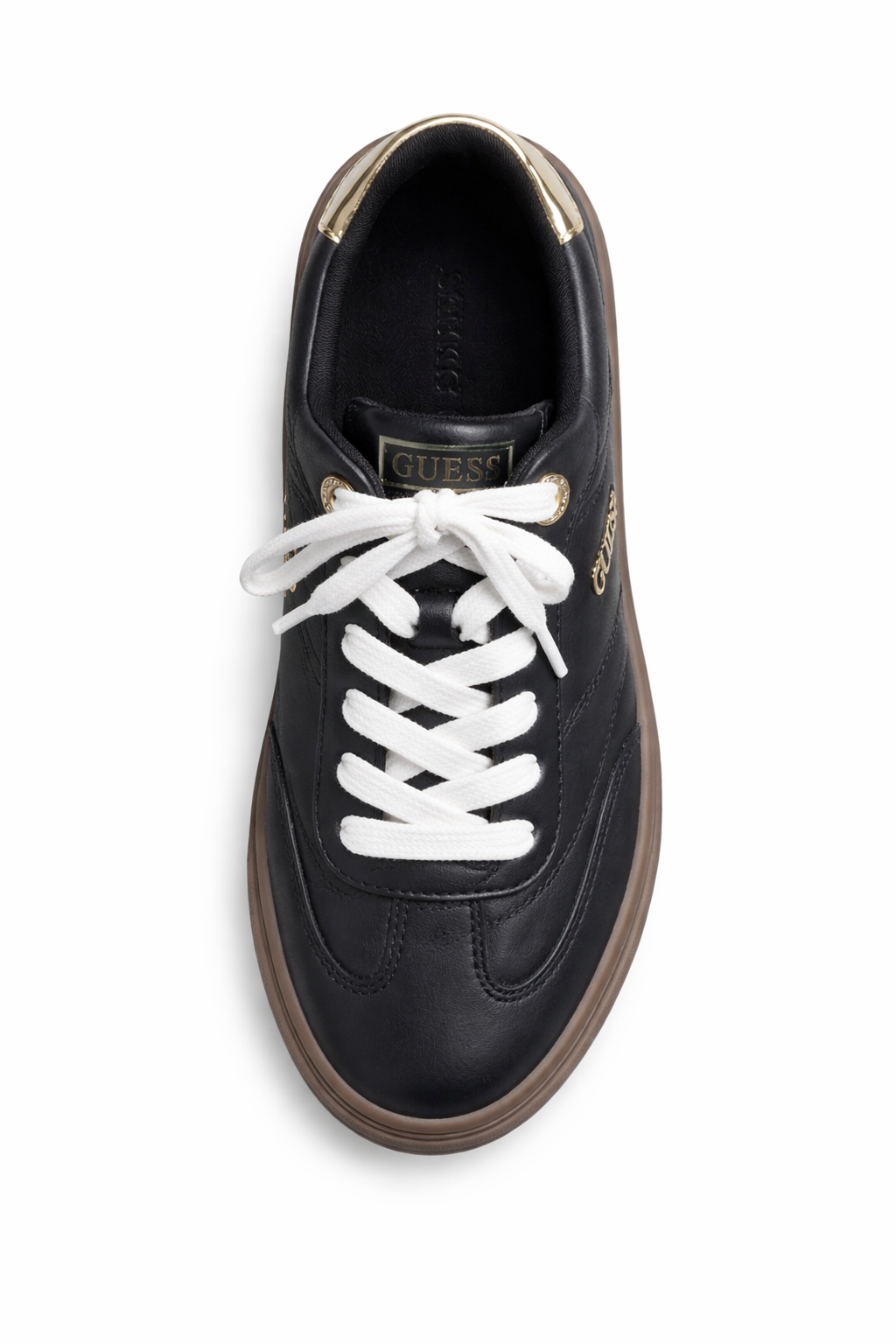 black casual sneakers are from Guess Women