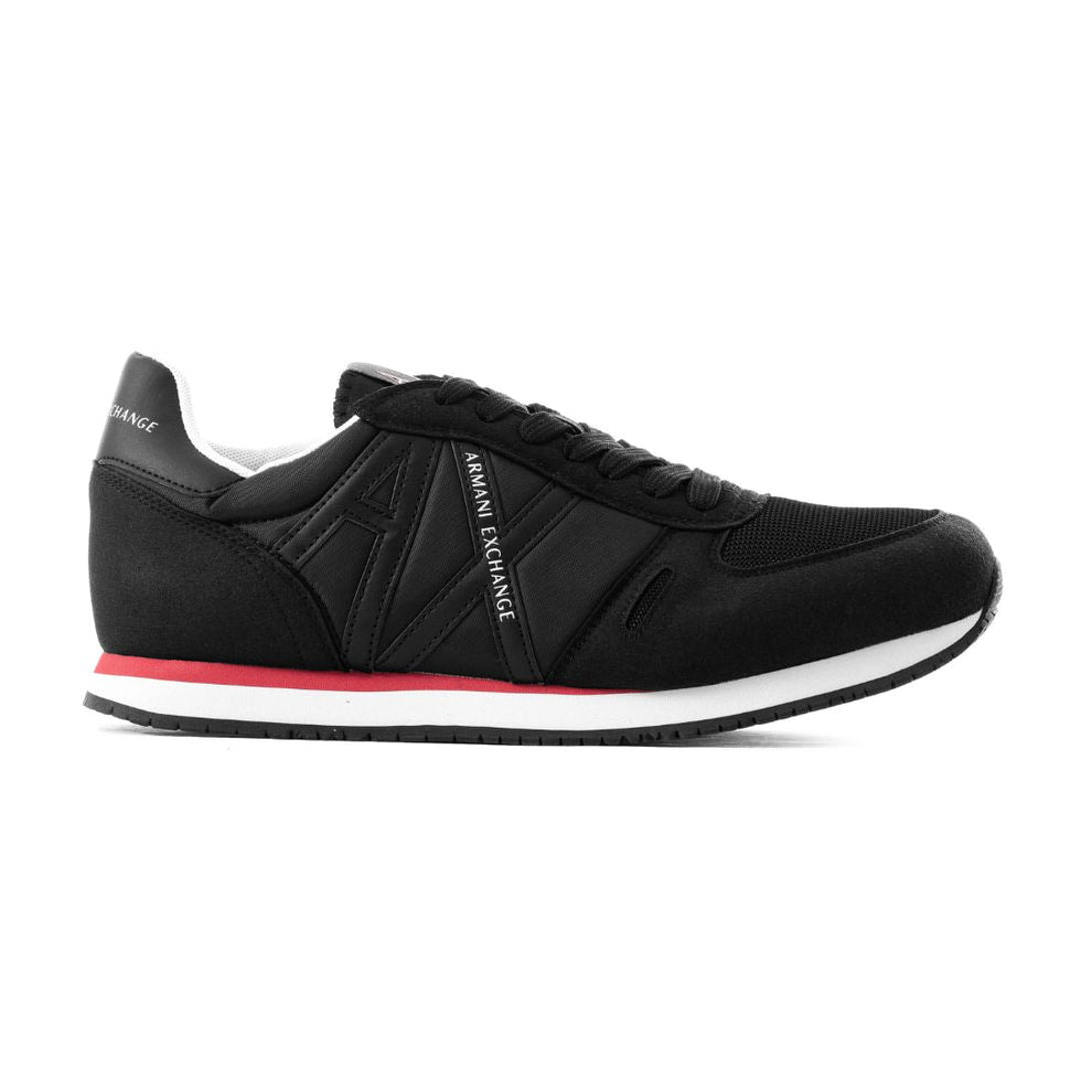 Armani Exchange Men’s Black Runner with Red-Accent Midsole