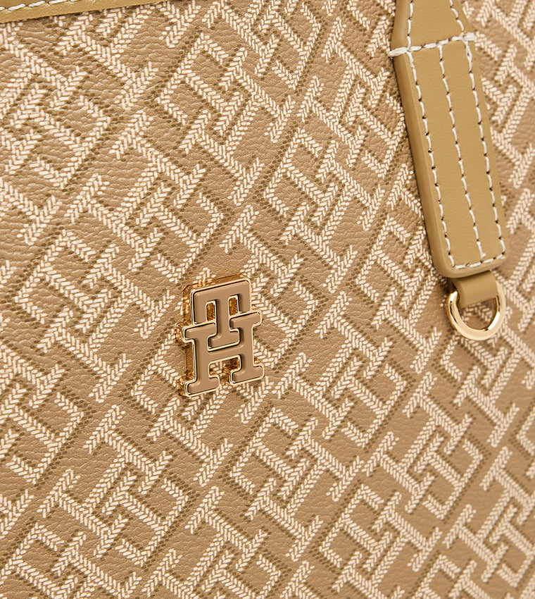 Tommy Monogram Patterned Leather Tote Bag