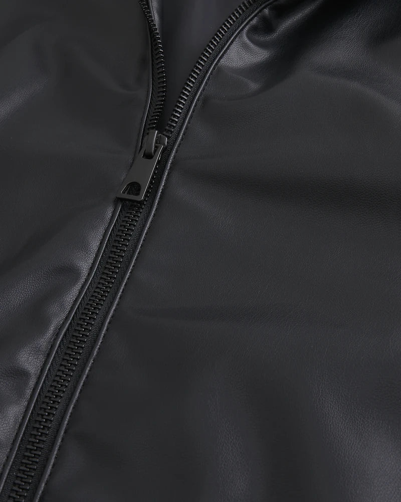 Hollister Black Faux Leather Hooded Jacket