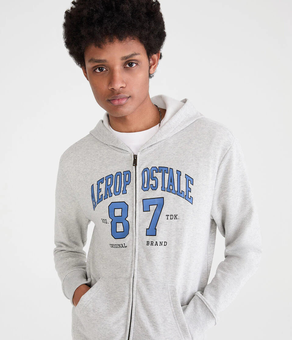 Aéropostale Men’s 87 Zip-Up Hoodie – Light Grey