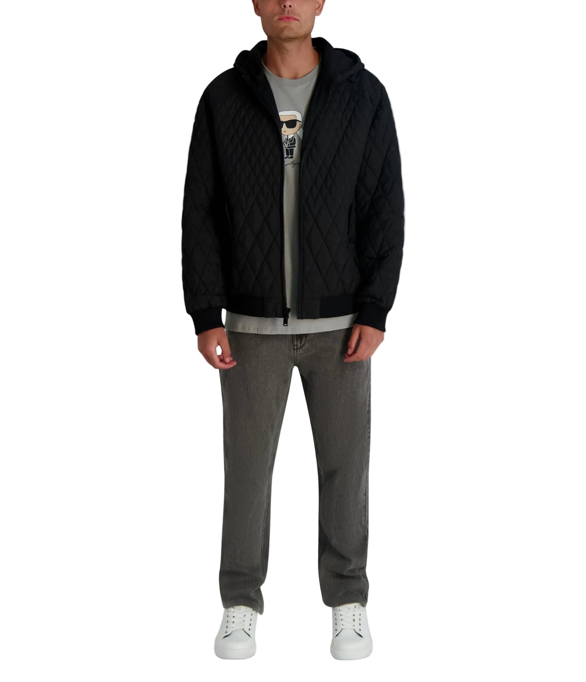 KARL LAGERFELD Quilted Hooded Bomber Men Jacket