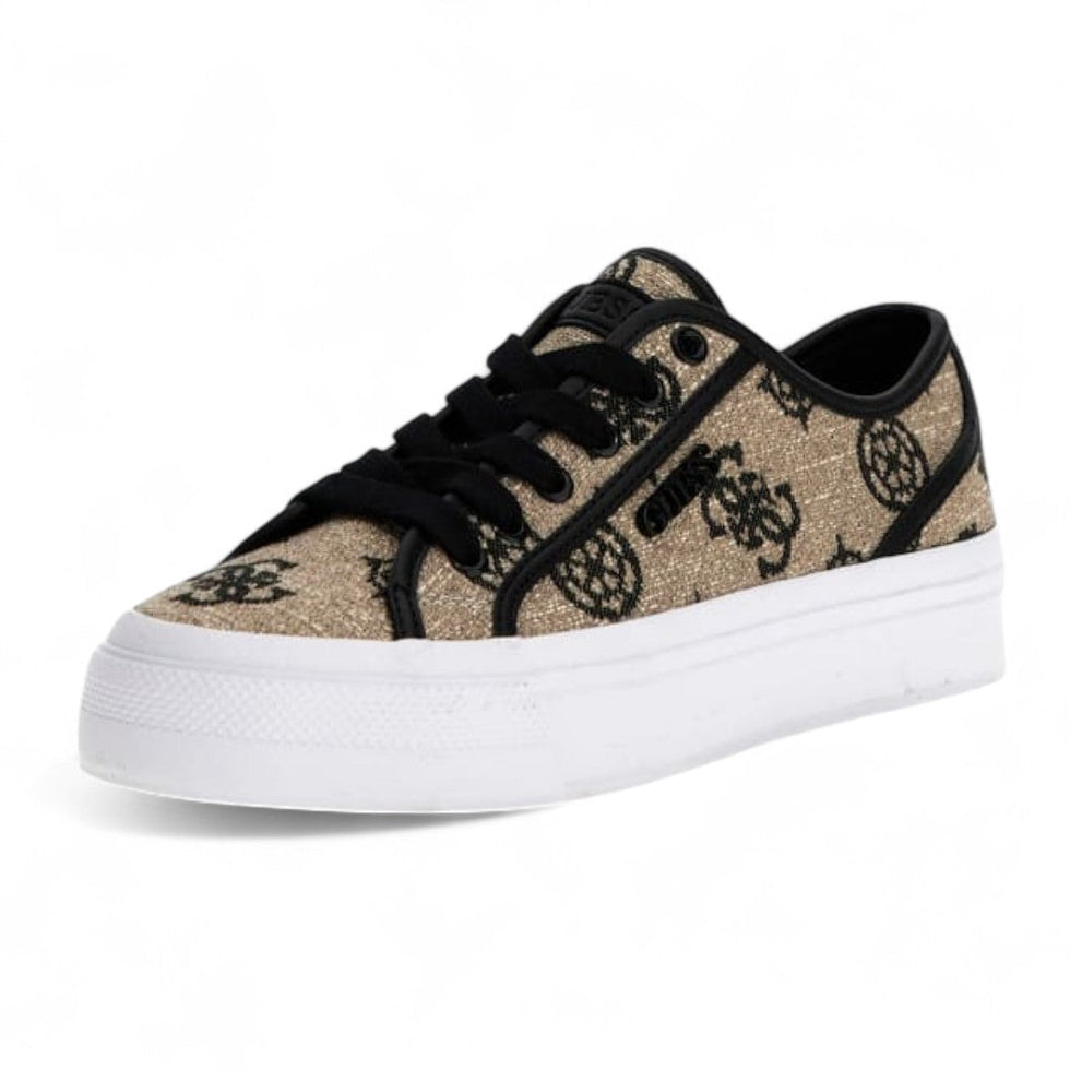 Guess Women’s Beige & Black Monogram Low-Top Sneakers
