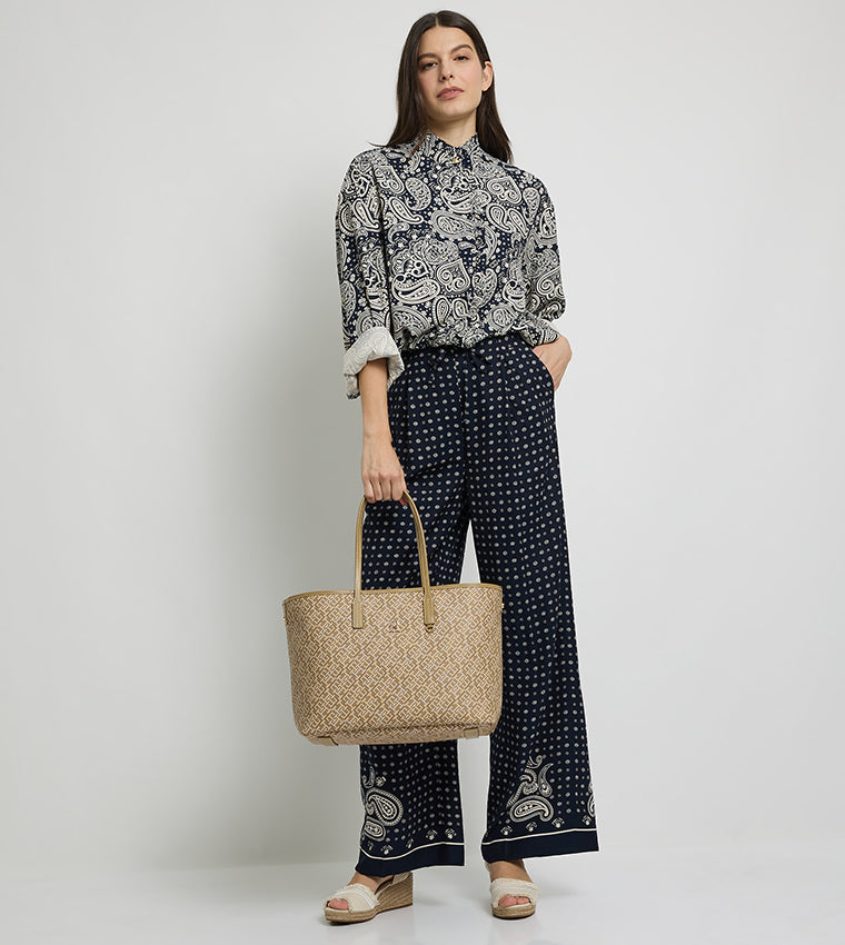 Tommy Monogram Patterned Leather Tote Bag