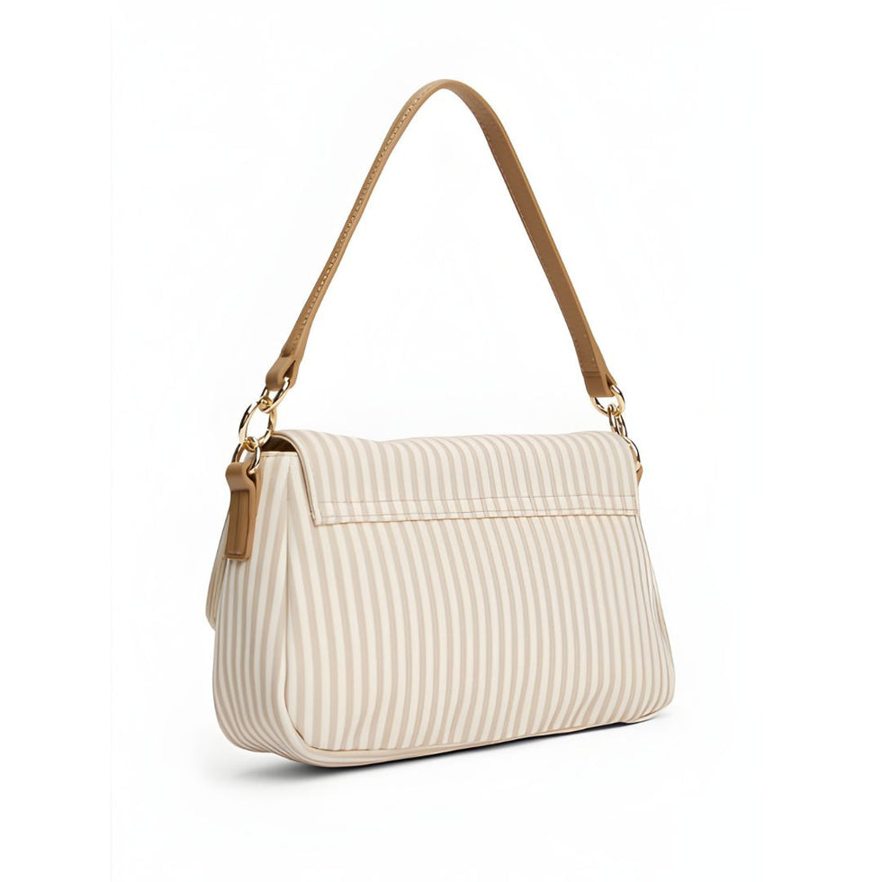 Tommy Hilfiger Poppy Canvas Stripe Convertible Crossbody Bag in light tan/beige.