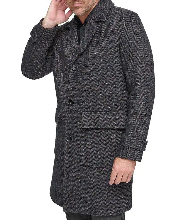 Andrew Marc Wexford Textured Herringbone Men Coat _ Navy*Brown