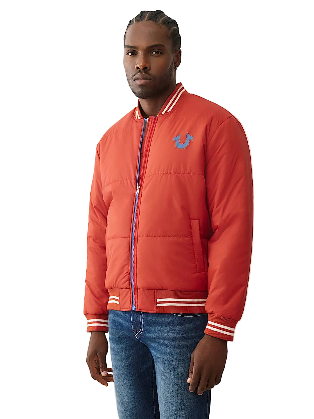 True Religion two-tone zip pufferMen jacket _Vermilion