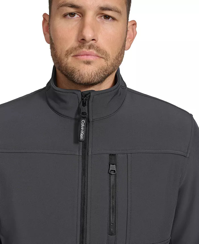 Calvin Klein Men Infinite Stretch Soft Shell Lightweight Water-Repellent Jacket – Dark Grey