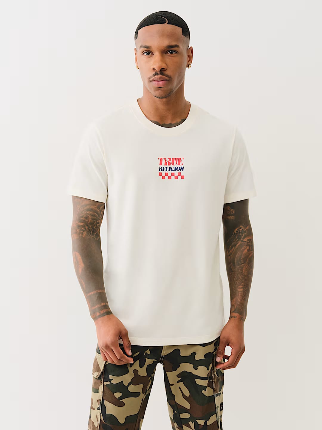 True Religion checkered buddha logo tee Men t-shirt regular fit