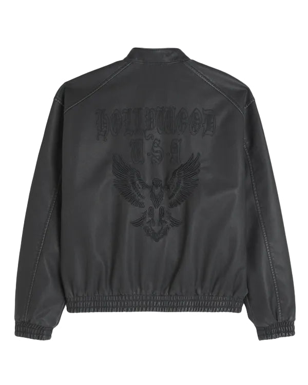 Hollister Faux Leather Hollywood Graphic Black Jacket
