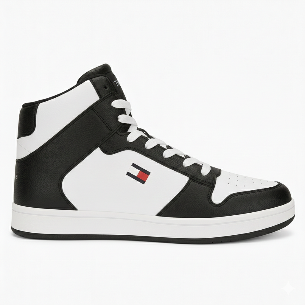 Tommy Hilfiger Men’s Black & White High-Top Sneakers