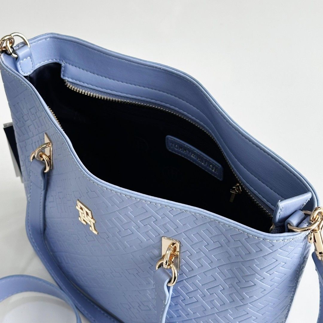 Tommy Hilfiger Women’s Light Blue Embossed Monogram Tote Bag