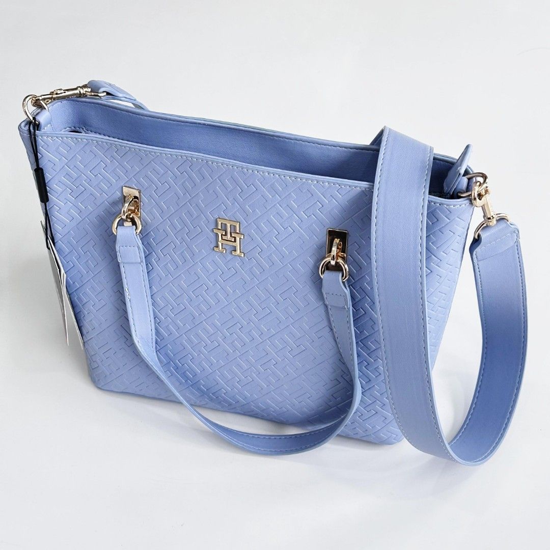 Tommy Hilfiger Women’s Light Blue Embossed Monogram Tote Bag