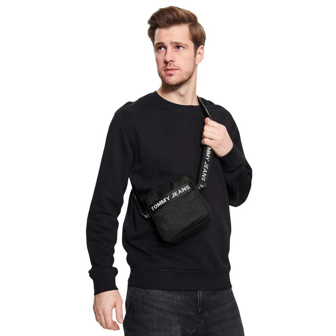 Tommy Jeans Men’s Black Compact Mesh-Front Shoulder Bag