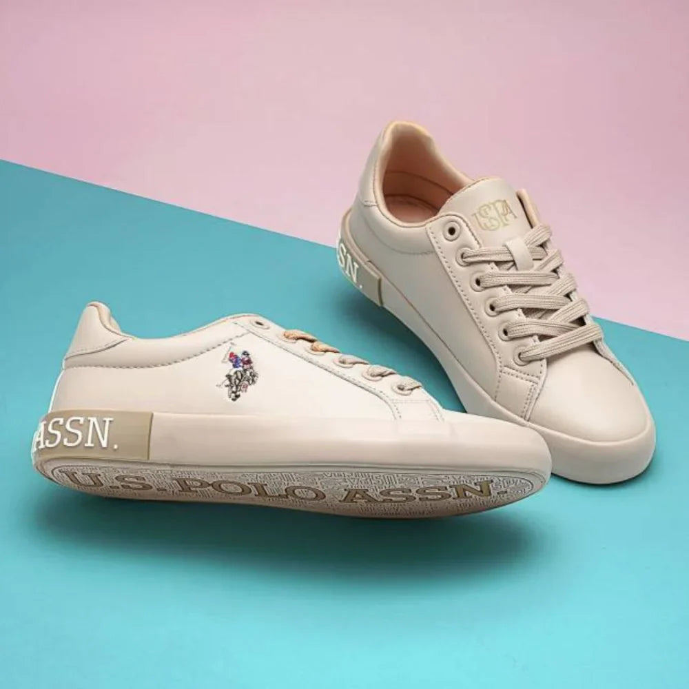 U.S. Polo Assn. Women’s Aubrey 2.0 Beige Logo-Print Low-Top Sneakers