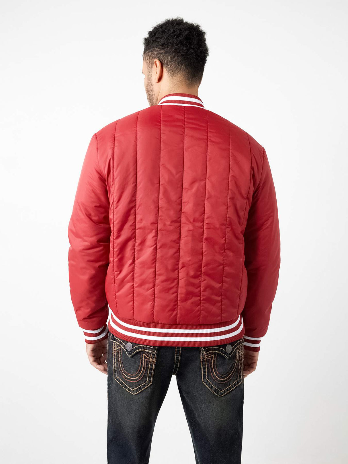 True Religion Men’s Quilted Bomber Jacket – Red