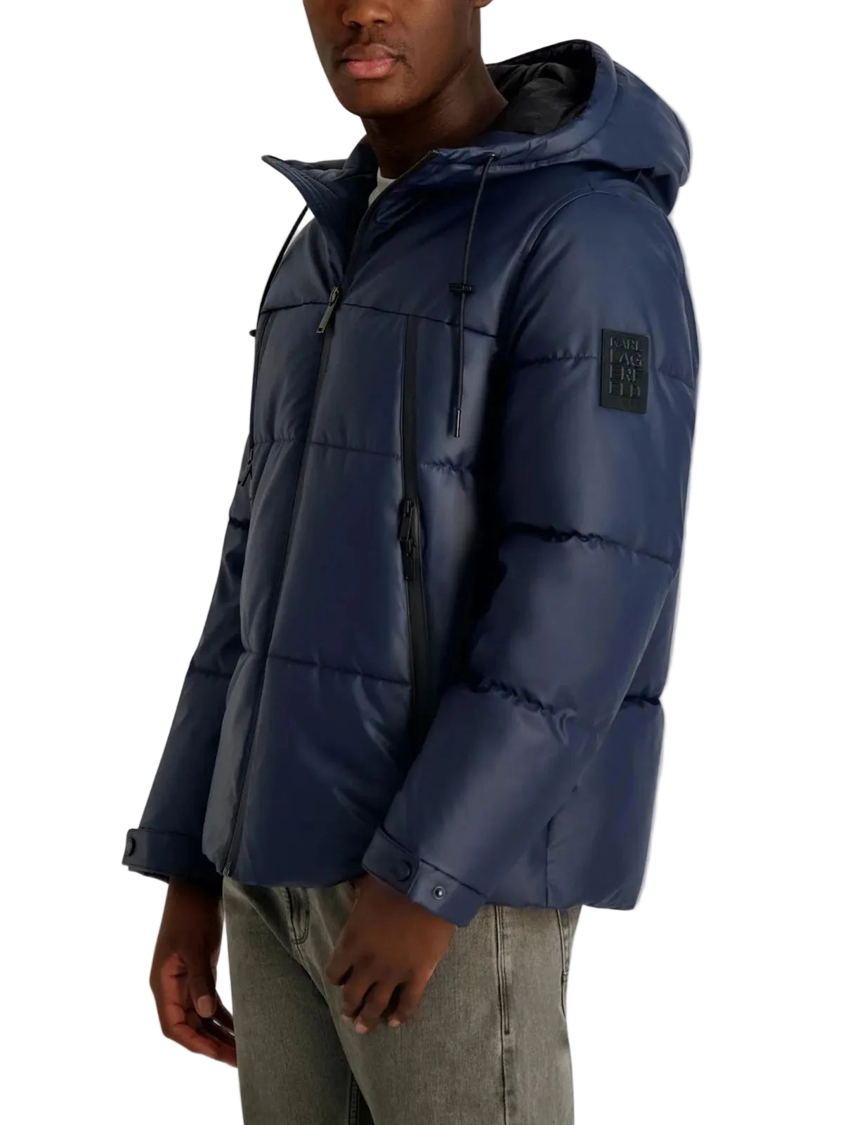 KARL LAGERFELD Puffer jacket with hood and large pockets Men Jacket _ Dark Navy