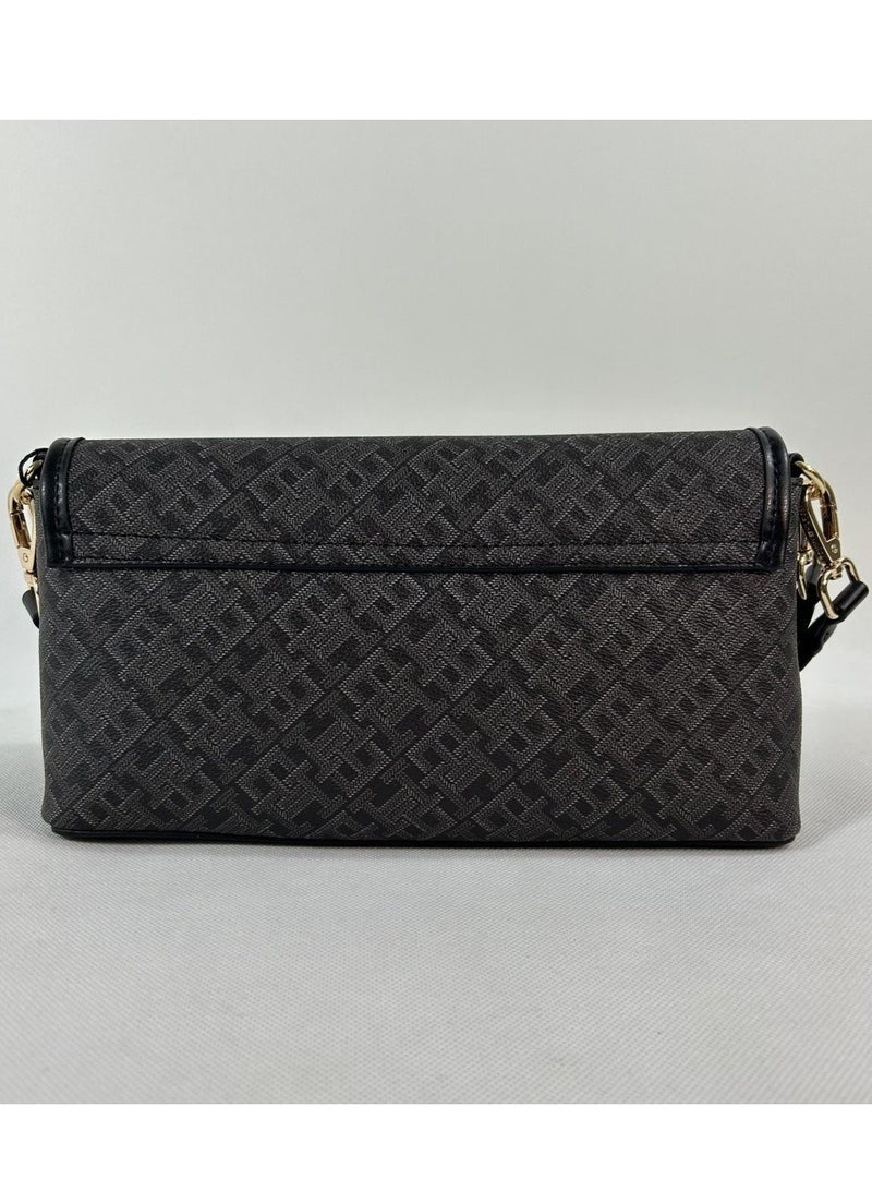Tommy Hilfiger Women’s Black Monogram Shoulder Bag – Classic Elegance