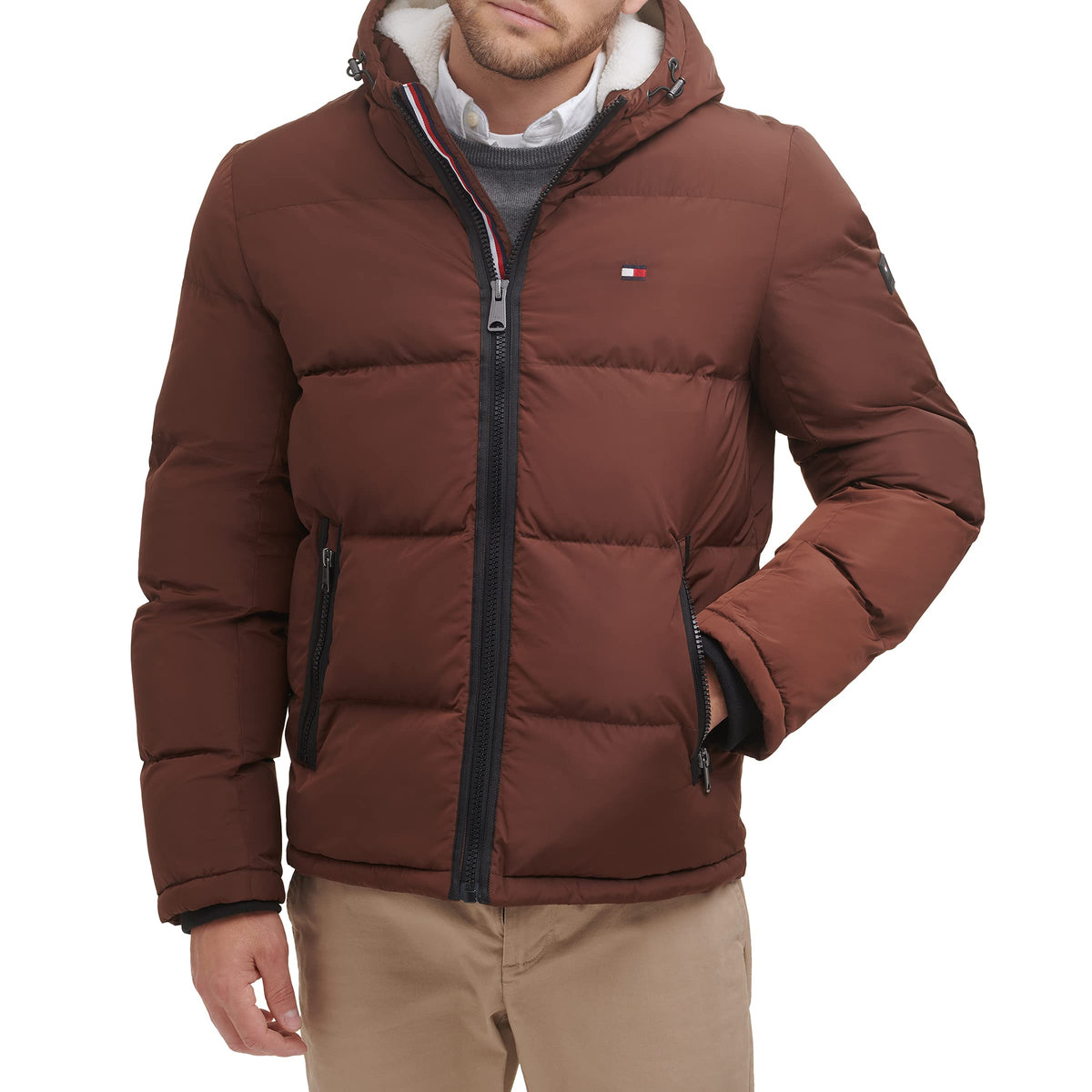 Tommy Hilfiger Hooded Puffer Men Jacket _ Brown