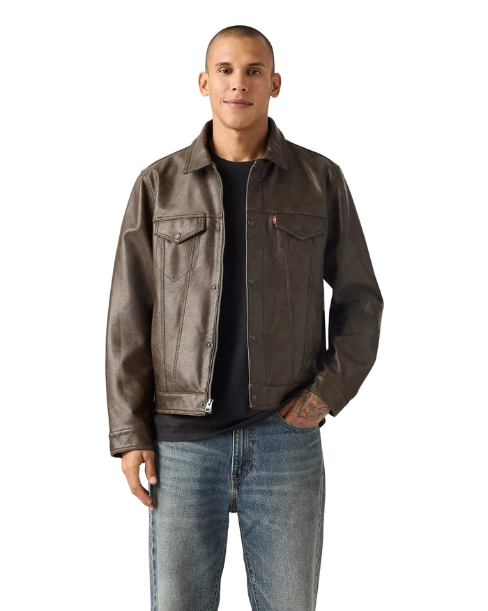 Faux Leather Trucker Jacket - Levi's _ Dark Brown