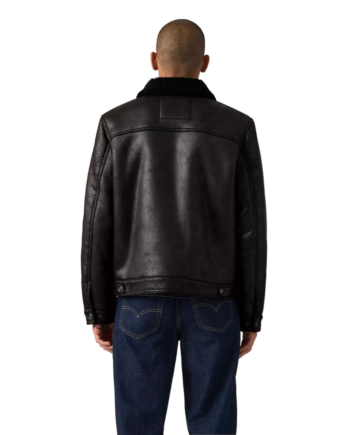 Levi’s Men’s Two Chest Pocket Faux Shearling Sherpa Collar Jacket – Black