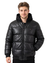 Tommy Hilfiger Midweight Quilted Faux Leather Bomber Black Puffer Jacket