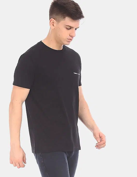 Tommy Hilfiger Men Black Regular Fit Logo Pocket T-Shirt
