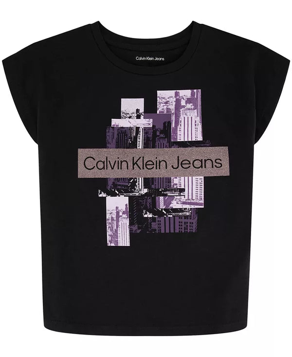 Calvin Klein Big Girls City Collage Boxy Short Sleeve T-shirt