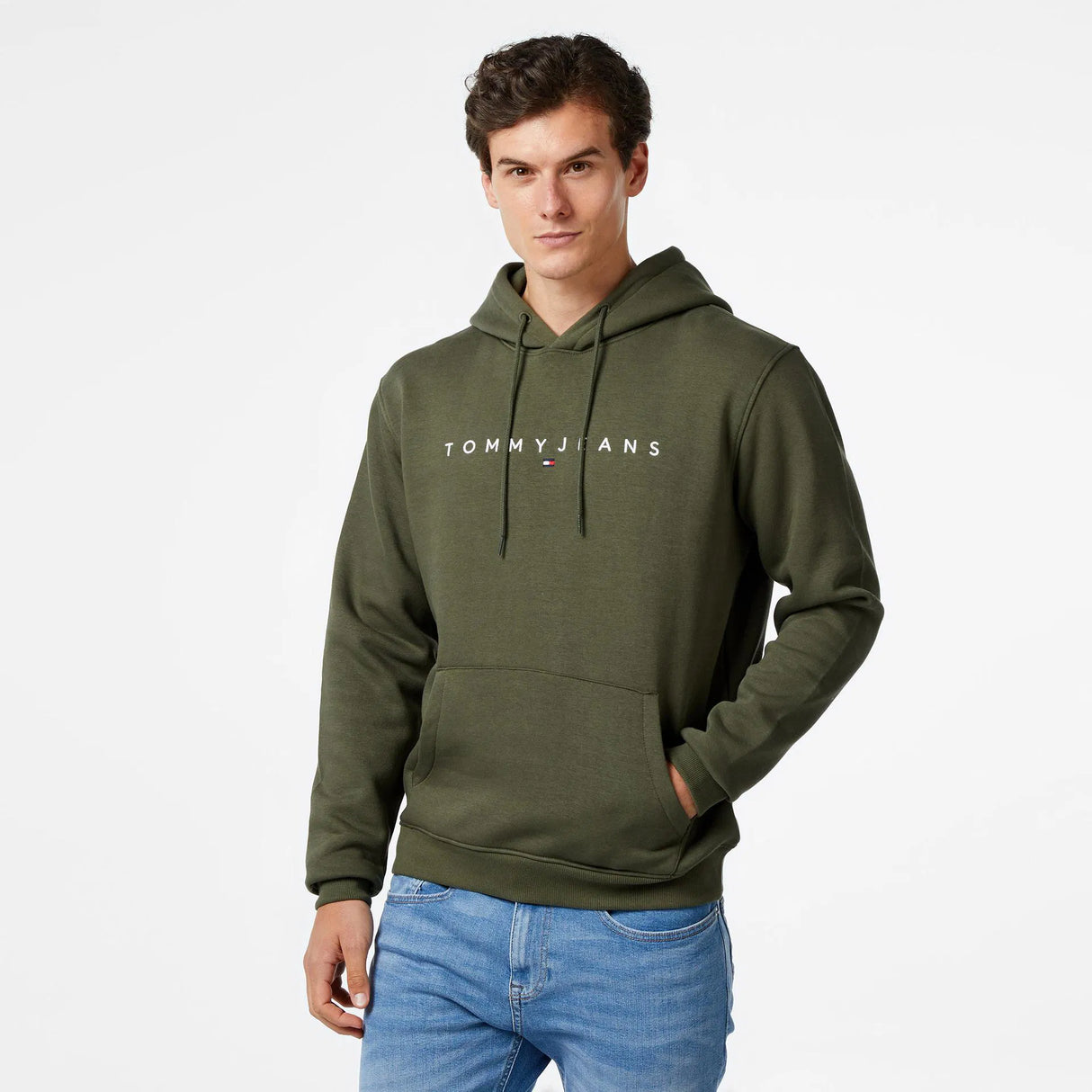 Tommy Jeans Men’s Olive Green Linear Logo Hoodie
