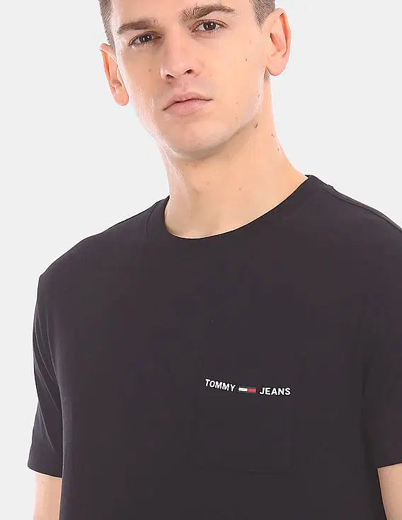 Tommy Hilfiger Men Black Regular Fit Logo Pocket T-Shirt
