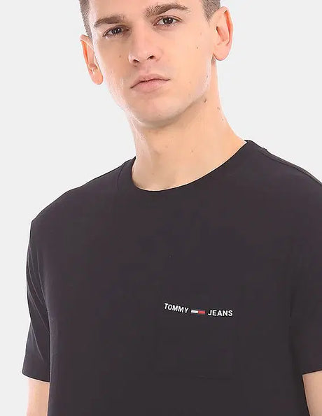 Tommy Hilfiger Men Black Regular Fit Logo Pocket T-Shirt