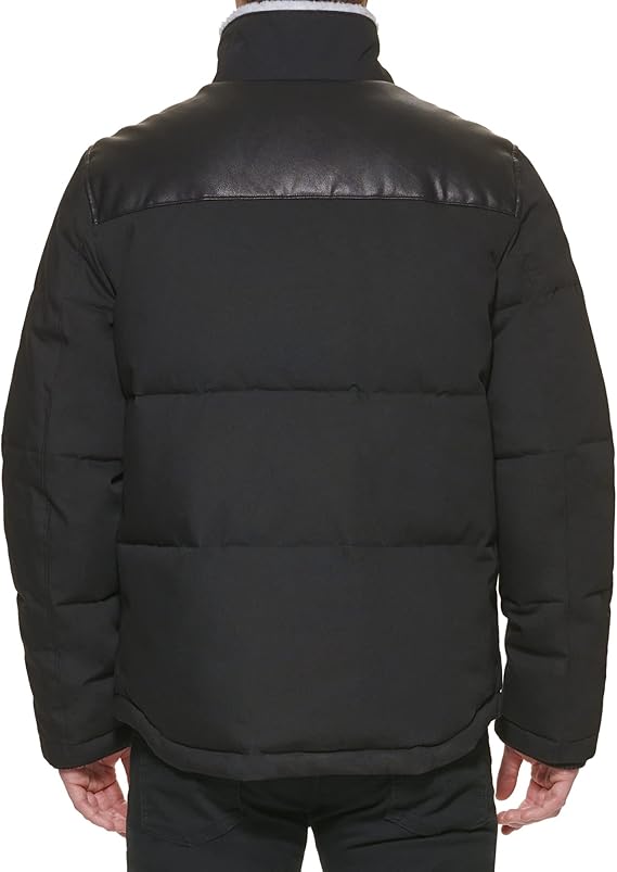 Levi’s Men’s Puffer Jacket with Faux Leather Shoulders – Black