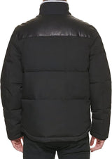 Levi’s Men’s Puffer Jacket with Faux Leather Shoulders – Black