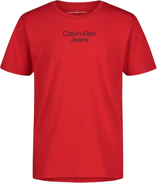 Calvin Klein Boys Classic CK Logo Crew Neck Tee | Soft Cotton Short Sleeve T-Shirt