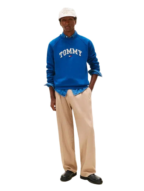 TOMMY HILFIGER Varsity Logo Fleece  Sweatshirt Men _ Bright Blue