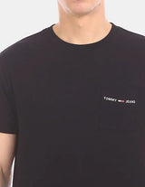 Tommy Hilfiger Men Black Regular Fit Logo Pocket T-Shirt
