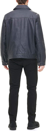 Tommy Hilfiger Men's Navy Leather Jacket (Ah-USA)