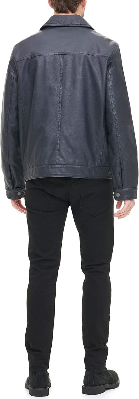 Tommy Hilfiger Men's Navy Leather Jacket (Ah-USA)