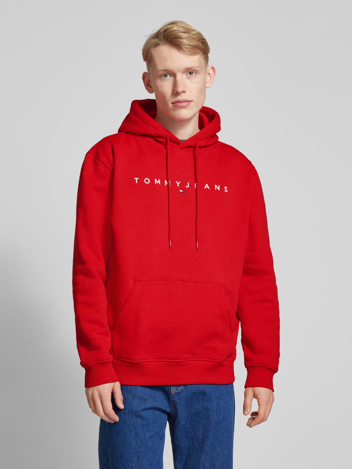 Tommy Jeans Men’s Red Linear Logo Hoodie