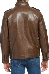 Levi’s Men’s Faux Leather Racer Jacket with Epaulets and Utility Pockets – Brown