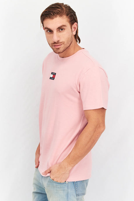 Tommy Jeans Men Crew Neck Short Sleeve Embroidered Logo T-Shirt, Broadway Pink