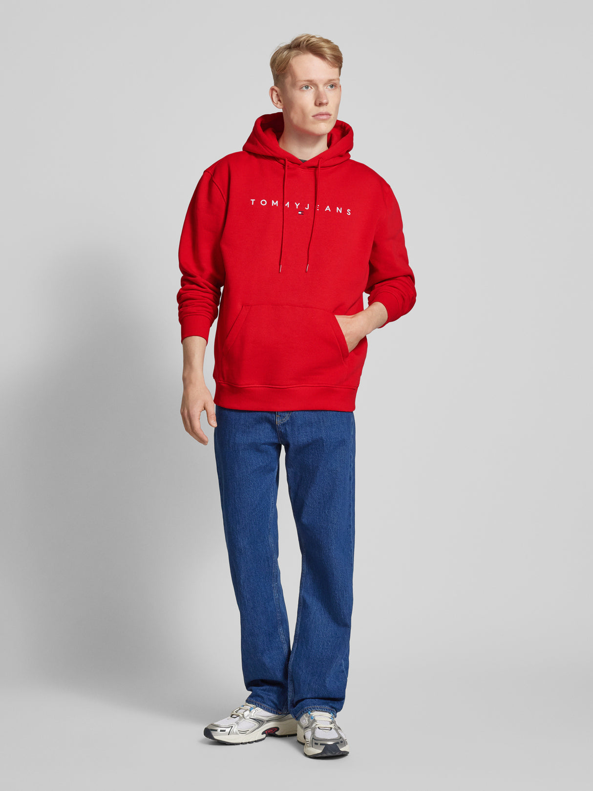 Tommy Jeans Men’s Red Linear Logo Hoodie