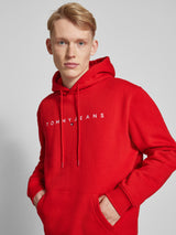 Tommy Jeans Men’s Red Linear Logo Hoodie