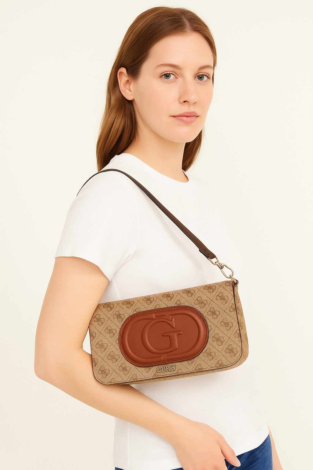 Guess Monogram Brown Clutch with Embossed GG Logo