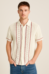 Hollister Men’s Crochet Short-Sleeve Shirt with Red Stripes