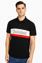 Timberland Men’s Black Polo T-Shirt with White & Red Chest Stripe
