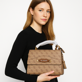 Guess Monogram Satchel Handbag – Brown Elegance