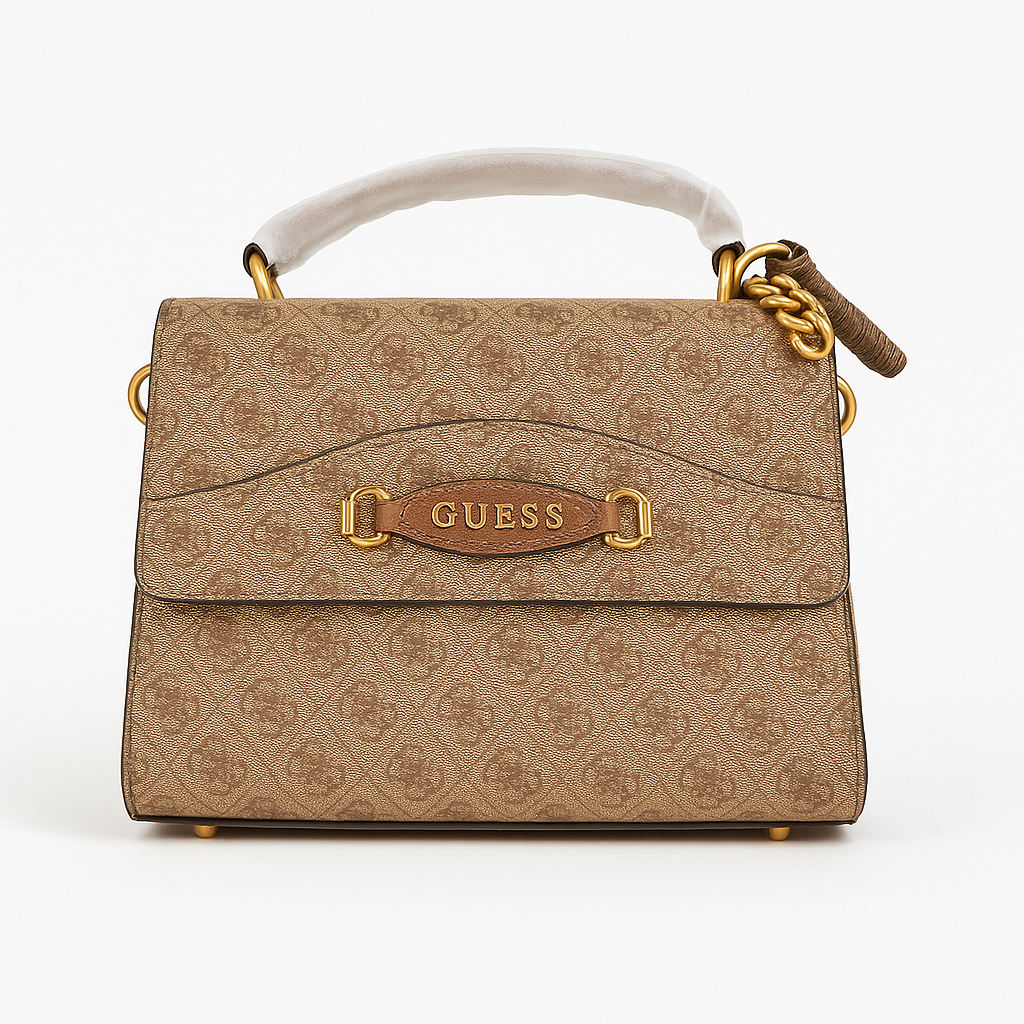 Guess Monogram Satchel Handbag – Brown Elegance
