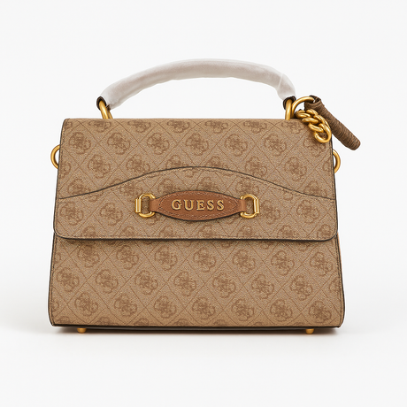Guess Monogram Satchel Handbag – Brown Elegance